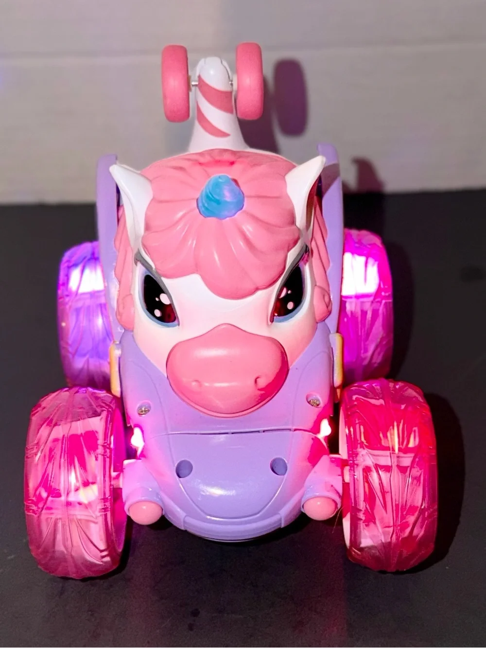 Pink Unicorn Pull-Back Toy Car with Rainbow Accents